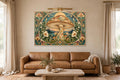 Nouveau Amber Dawn canvas shown at 60x40 in a living room, true scale