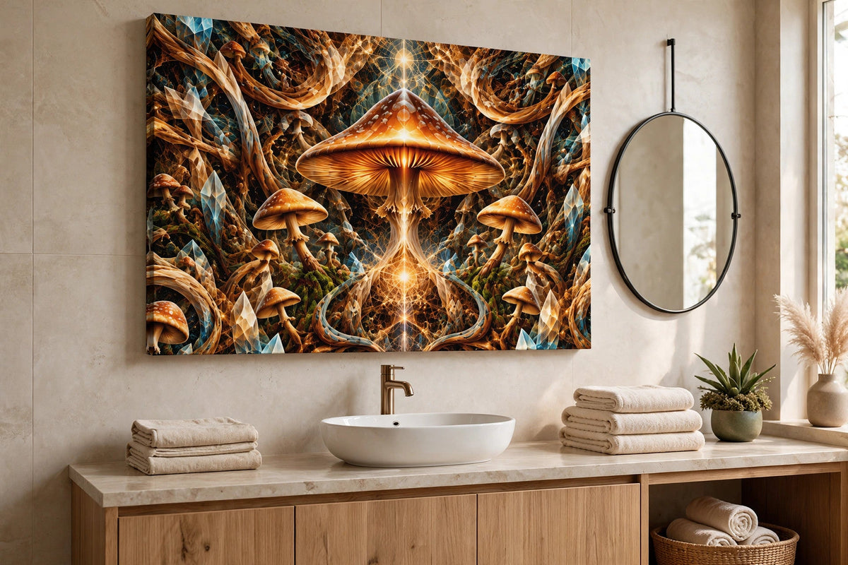 amber mycelium bathroom canvas on wall