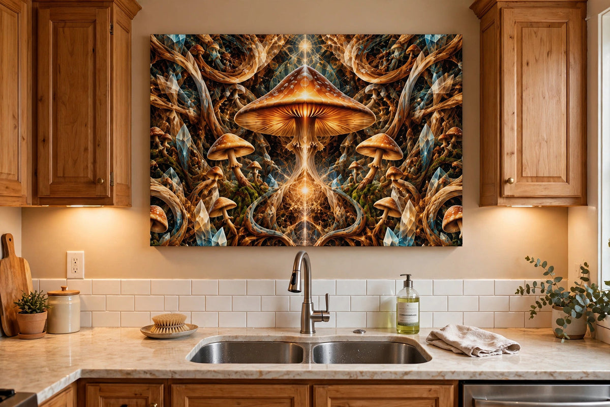 amber mycelium kitchen sink canvas on wall