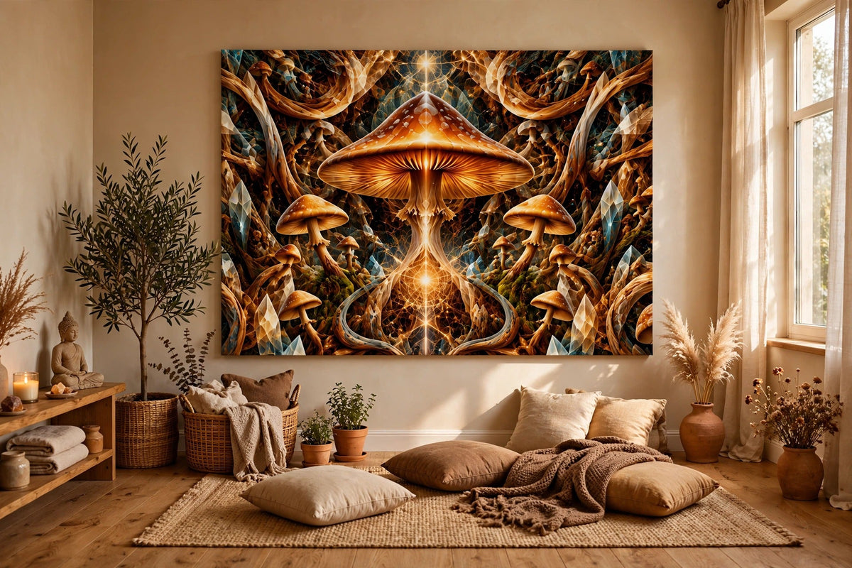 amber mycelium meditation canvas on wall