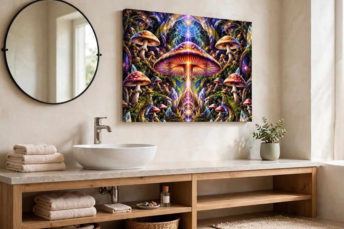 cosmic grove bathroom canvas on wall