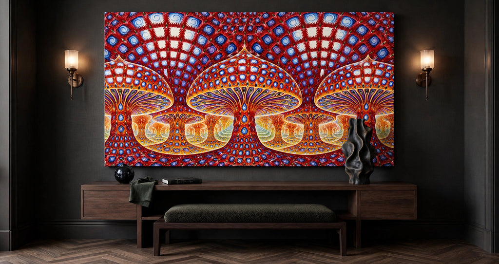 crimson fractal entryway canvas on wall