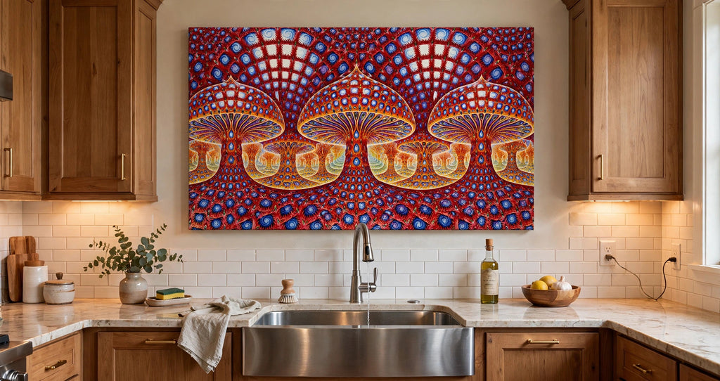 crimson fractal kitchen sink canvas on wall