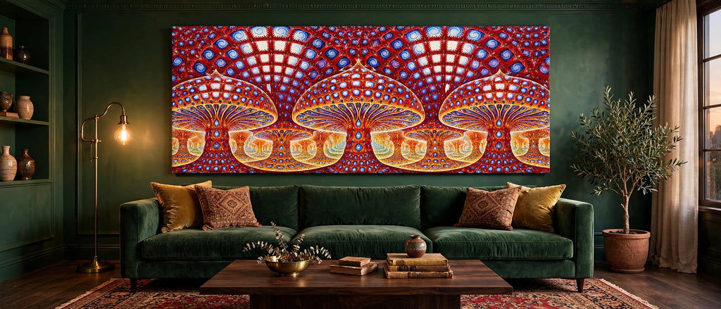 crimson fractal living room canvas on wall