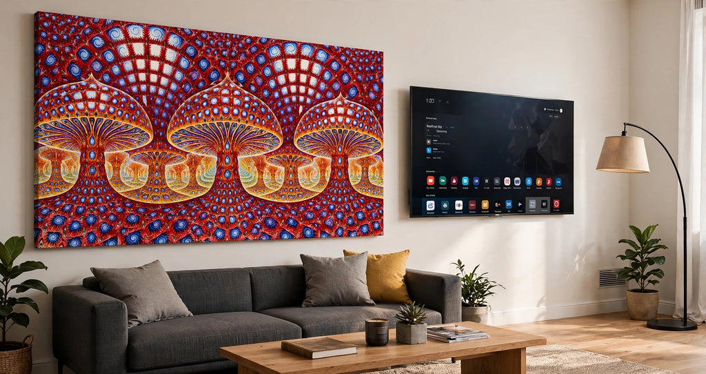 crimson fractal tv wall canvas on wall