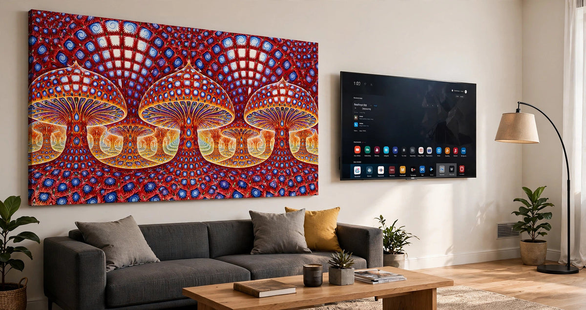 crimson fractal tv wall canvas on wall