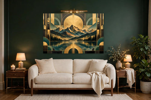 Emerald Sun canvas shown at 60x40 in a living room, true scale
