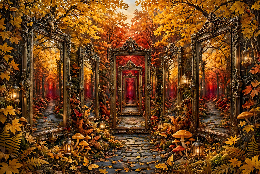 Mirrors into an Infinity Forest — autumn forest with nested mirrors