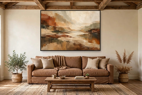 Canyon Light canvas shown at 60×40 in a living room, true scale