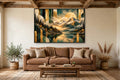 Golden Summit canvas shown at 60×40 in a living room, true scale