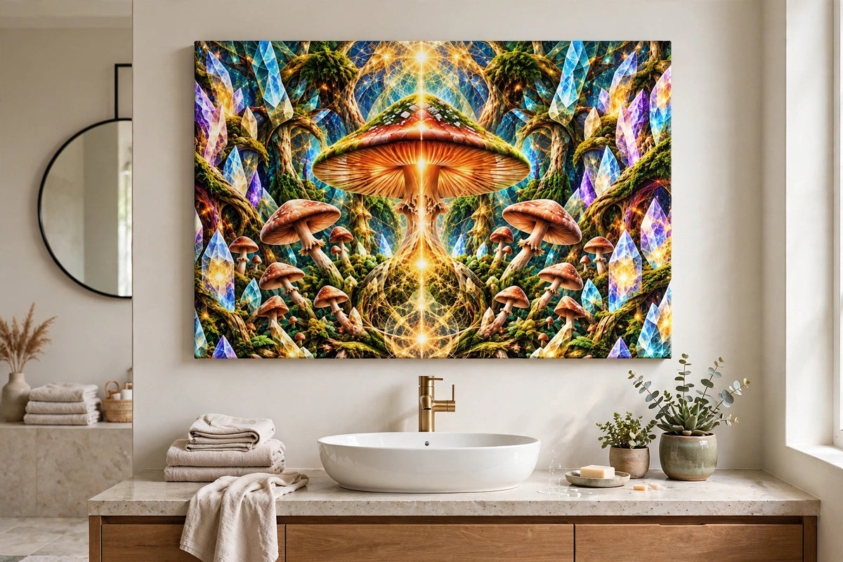 mother amanita bathroom canvas on wall