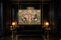 Nouveau Violet Dusk canvas shown at 60x40 in a living room, true scale
